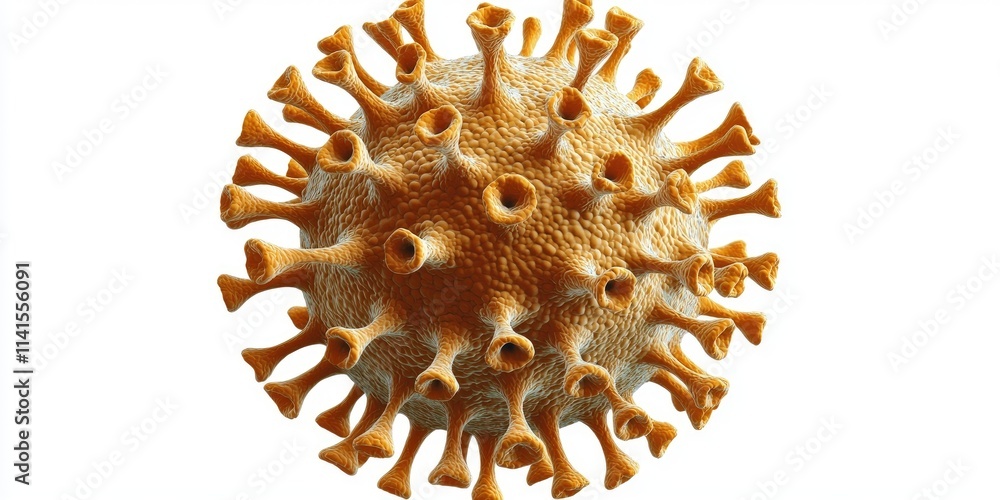 A 3D illustration of the coronavirus with distinctive spike proteins on its spherical surface. A 3D illustration of the coronavirus with distinctive spike proteins on its spherical surface.