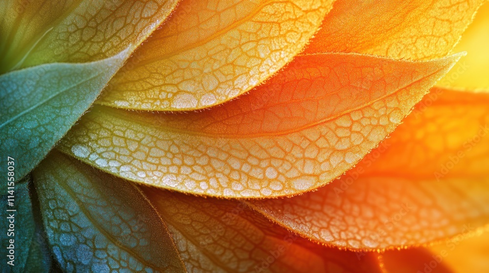 Obraz premium Close-up of vibrant, textured leaves showcasing intricate patterns and colors.