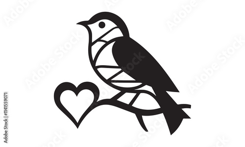 Birds silhouettes on wire and flying bird silhouette, illustration. Wall decals, wall art work. Scandinavian minimalist poster design, T- Shirt Design isolated on white background