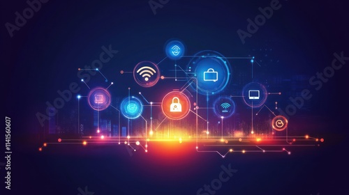 Wallpaper Mural Digital icons representing technology, security, and connectivity in a vibrant graphic design. Torontodigital.ca