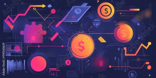 A vibrant digital collage featuring currency symbols, graphs, and tech elements, symbolizing finance, investment, and modern technology.