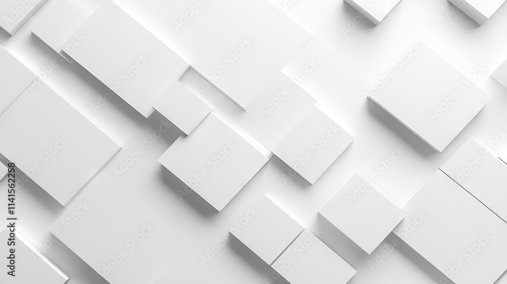 Modern white and light grey overlapping square pattern with shadows on minimalist white background, geometric abstract design, elegant minimal background with subtle grey accents. Modern white and light grey overlapping square pattern with shadows on minimalist white background, geometric abstract design, elegant minimal background with subtle grey accents.