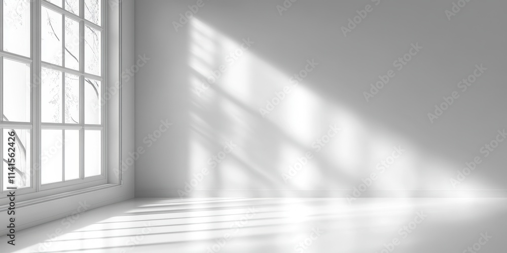Obraz premium Simple Light Gray Gradient Background with Floating Elements and Soft Shadows Enhancing the Minimalist Atmosphere in a Modern Interior Space
