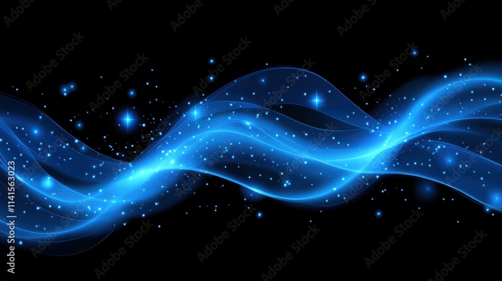 Fototapeta premium Elegant Blue Wave with Sparkles on a Dark Background