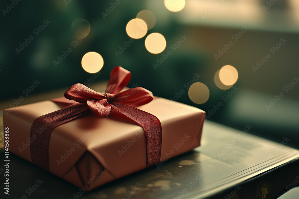 Elegant Gift with Decorative Ribbons, and festive lighting for celebrations.