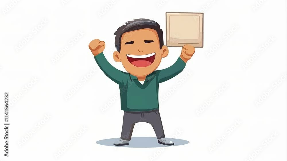 Excited Cartoon Man Holding a Blank Board for Message Excited Cartoon Man Holding a Blank Board for Message