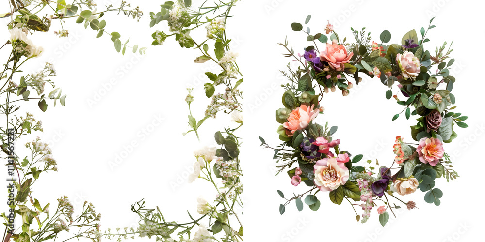 Naklejka premium Frame Flower Decoration Floral Wedding. Generative AI.