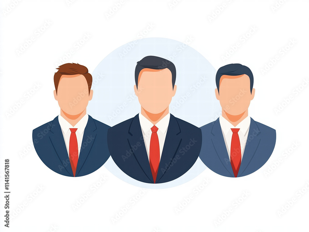 Professional men in suits with ties, representing teamwork and collaboration. This illustration conveys sense of unity and professionalism in corporate environment Professional men in suits with ties, representing teamwork and collaboration. This illustration conveys sense of unity and professionalism in corporate environment