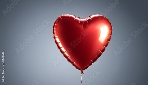 A Shiny Red Heart Balloon Floating Against a Soft Gray Backdrop