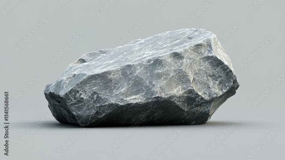 Large grey rock isolated on solid grey background – minimalist illustration of a single stone on a monochrome surface Large grey rock isolated on solid grey background – minimalist illustration of a single stone on a monochrome surface
