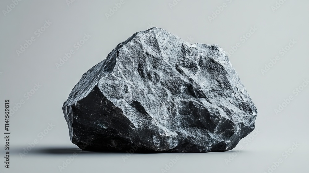 Large grey rock isolated on solid grey background – minimalist illustration of a single stone on a monochrome surface Large grey rock isolated on solid grey background – minimalist illustration of a single stone on a monochrome surface