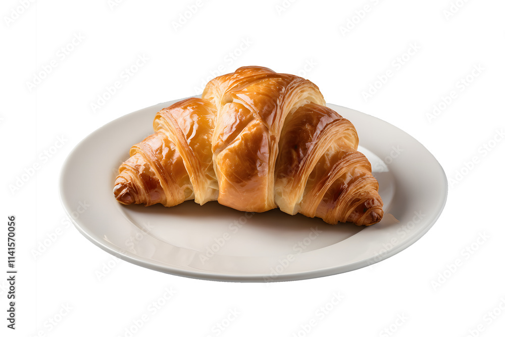 Delicious golden croissant on a white plate, ready to be enjoyed. Delicious golden croissant on a white plate, ready to be enjoyed.