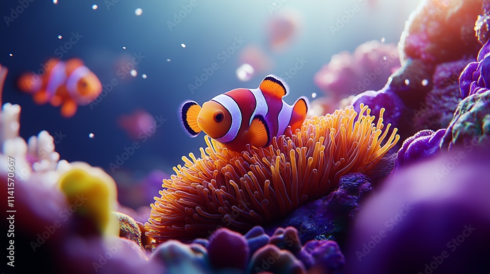 Playful Clownfish Dart Amongst Coral Reefs in a Vibrant Aquatic World : Generative AI Playful Clownfish Dart Amongst Coral Reefs in a Vibrant Aquatic World : Generative AI