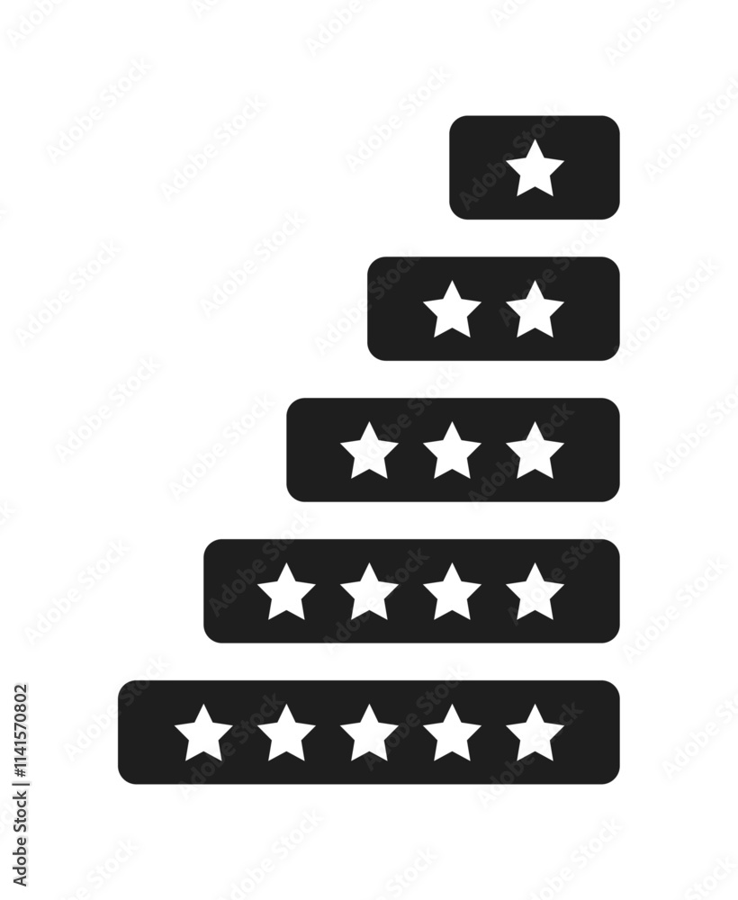 1 to 5 star rating in white color isolated on black background. Stars in modern simple flat style vector 1 to 5 star rating in white color isolated on black background. Stars in modern simple flat style vector