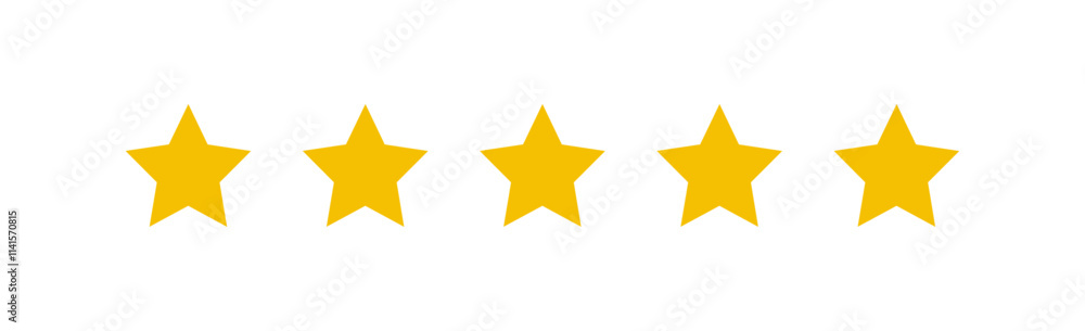 5 star rating in gold color isolated. Stars in modern simple flat style vector 5 star rating in gold color isolated. Stars in modern simple flat style vector