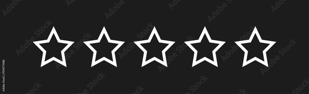 White 5 star rating isolated on black background. Stars in modern simple flat style vector White 5 star rating isolated on black background. Stars in modern simple flat style vector