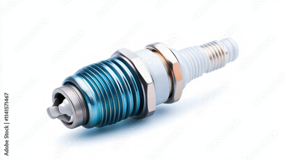 High performance spark plug with metallic finish and blue accents, designed for optimal engine efficiency and durability. Ideal for automotive enthusiasts and mechanics High performance spark plug with metallic finish and blue accents, designed for optimal engine efficiency and durability. Ideal for automotive enthusiasts and mechanics