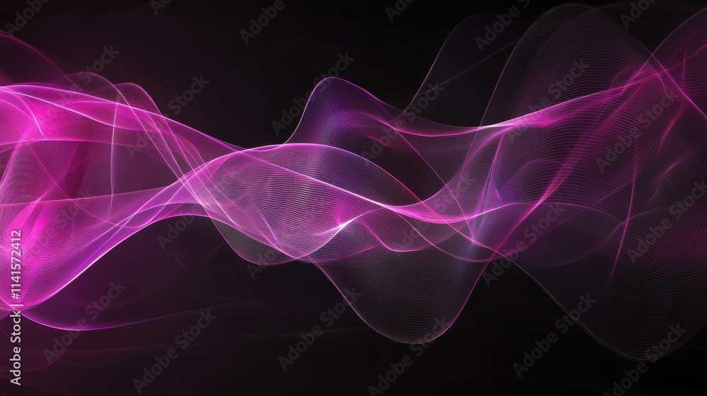 Flowing Pink Waves on Black Background with Soft Light Effects Flowing Pink Waves on Black Background with Soft Light Effects