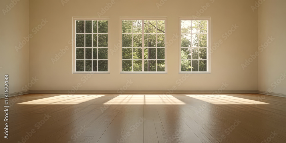 Fototapeta premium Bright interior space with large windows and natural light during daytime