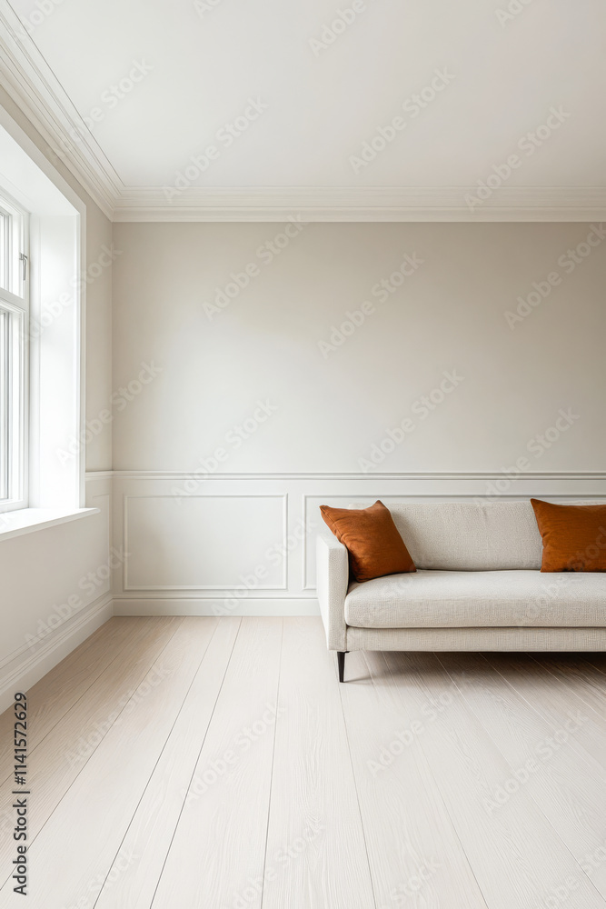 Fototapeta premium Elegant living room with minimalistic design and light-colored furniture