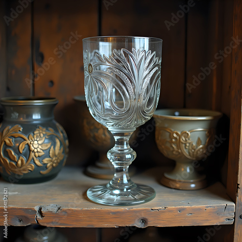 Wallpaper Mural Delicate Etched Glass Goblet with Floral Pattern in Vintage Setting
 Torontodigital.ca