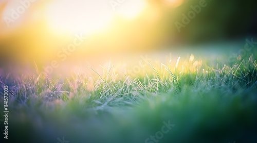 Luminous Sunrise Capturing Nature's Elegance Over Dew-Kissed Grass : Generative AI photo