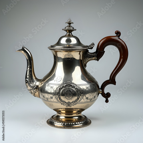 Wallpaper Mural Ornate Victorian Silver Coffee Pot with Wooden Handle in Elegant Style
 Torontodigital.ca