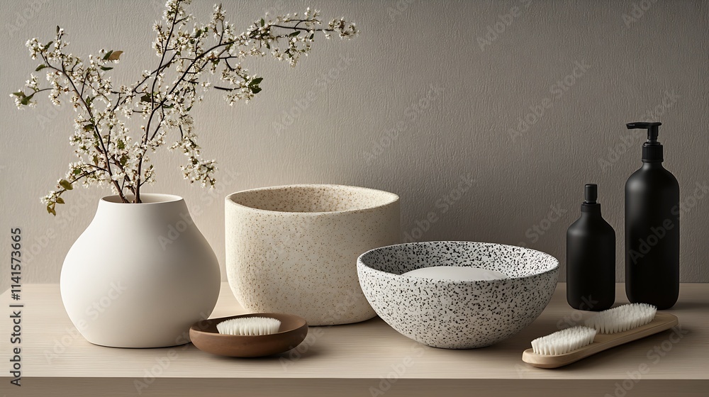 Eco Friendly Spa Accessories and Decor in Elegant Neutral Palette : Generative AI Eco Friendly Spa Accessories and Decor in Elegant Neutral Palette : Generative AI