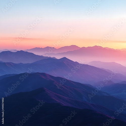 A soft-focus sunrise over a mountain range, with warm and cool tones blending seamlessly. 