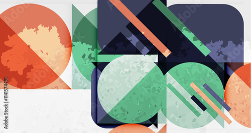Squares, circles and triangles and grainy noisy texture. Vector Illustration For Wallpaper, Banner, Background, Card, Book Illustration, landing page