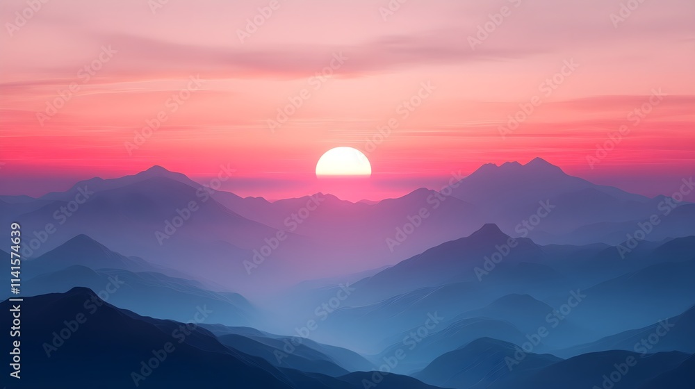 A soft-focus sunrise over a mountain range, with warm and cool tones blending seamlessly. A soft-focus sunrise over a mountain range, with warm and cool tones blending seamlessly.