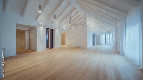 Wallpaper Mural Spacious modern interior with high ceilings and wooden flooring. Torontodigital.ca