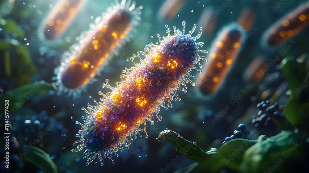 Microscopic 3D Illustration of Bacteria Microscopic 3D Illustration of Bacteria