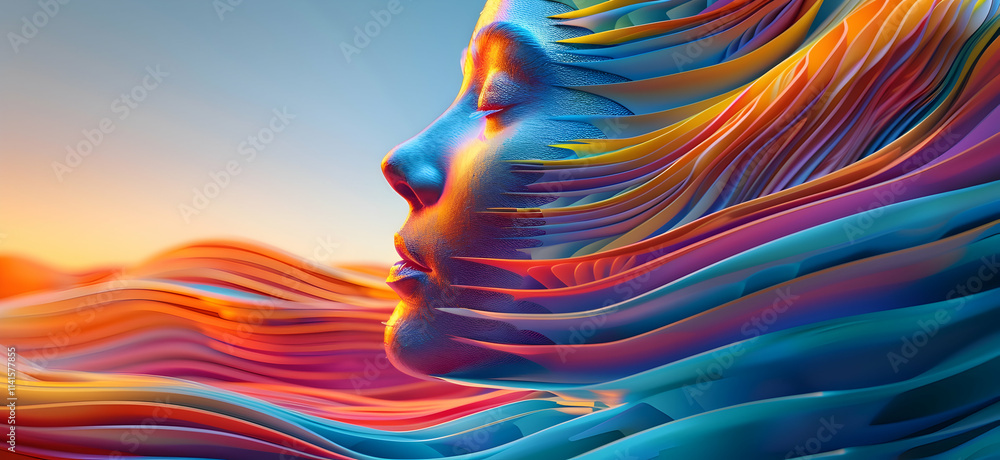 Obraz premium Vibrant 3D Abstract Face Illustration