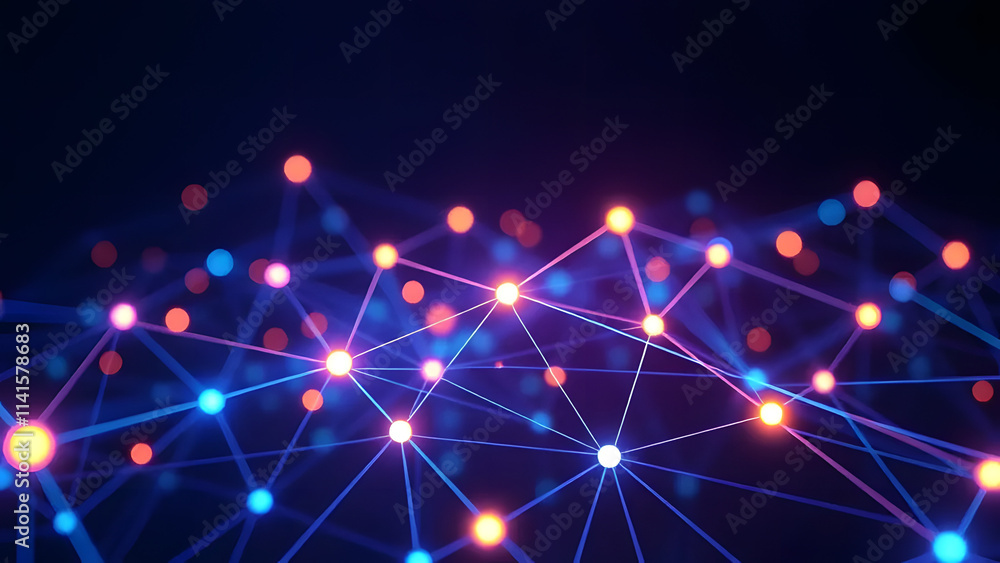 Abstract Network: An intricate, mesmerizing network of glowing blue and orange nodes connected by lines, symbolizing the interconnectedness of data, technology, and communication. Abstract Network: An intricate, mesmerizing network of glowing blue and orange nodes connected by lines, symbolizing the interconnectedness of data, technology, and communication.