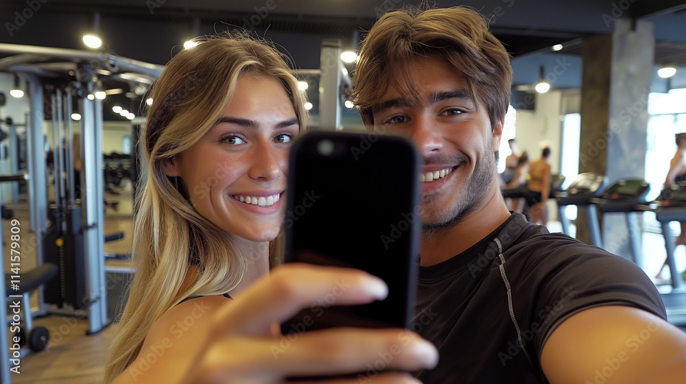 Couple taking a selfie in the gym. Couple taking a selfie in the gym.