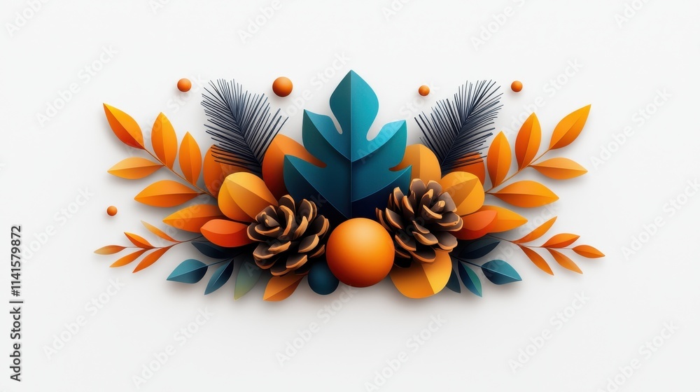 Autumn Paper Cut Leaves Pine Cones and Spheres Autumn Paper Cut Leaves Pine Cones and Spheres
