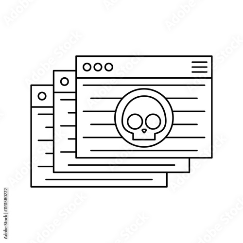 Malware Attack Outline Icon with black color palette in outline style. perfect for designs with a theme of cyber security and internet and device protection software
