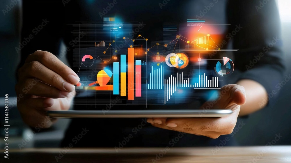 A professional examines data analytics and metrics on a tablet in a contemporary office, highlighting advanced digital marketing tactics. A professional examines data analytics and metrics on a tablet in a contemporary office, highlighting advanced digital marketing tactics.