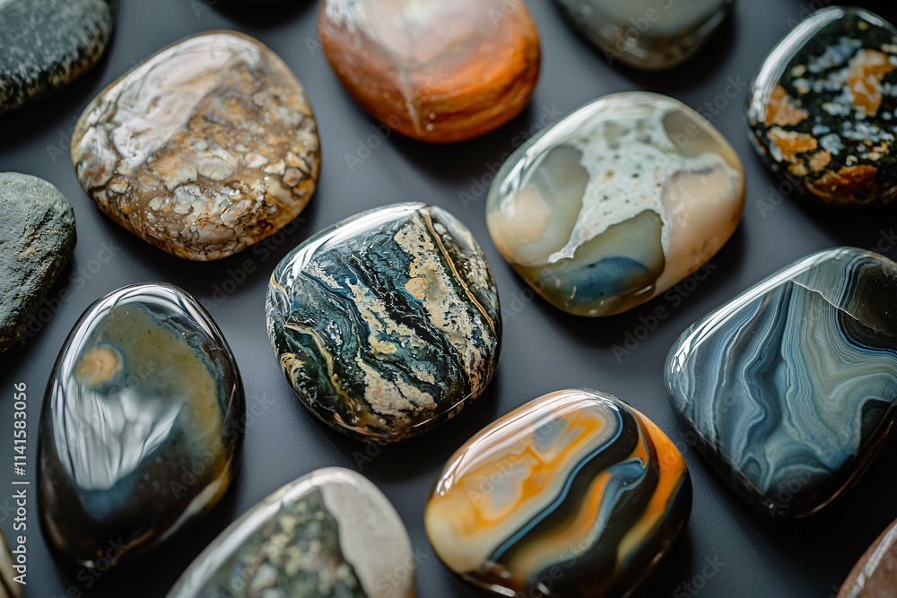 A close-up of artistically arranged smooth stones against a contrasting backdrop, emphasizing their unique textures, colors, and intricate shapes. A close-up of artistically arranged smooth stones against a contrasting backdrop, emphasizing their unique textures, colors, and intricate shapes.