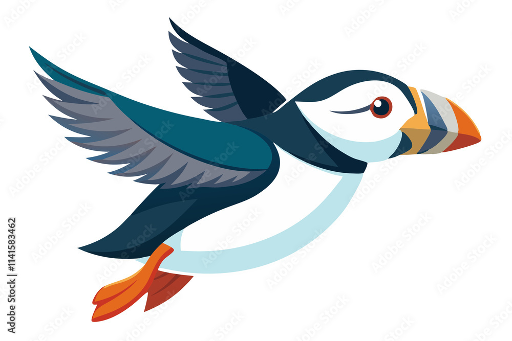 Obraz premium Atlantic Puffin Bird Illustration – Stunning Flying Artwork for Nature Lovers