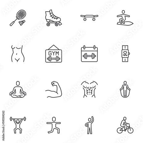 Fitness and sport line icons set