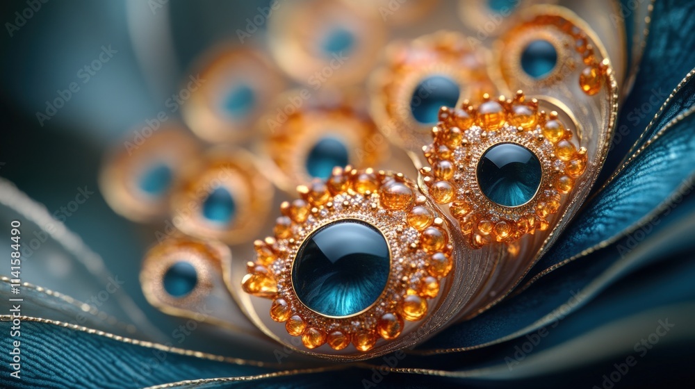 Fototapeta premium Ornate gold and teal jeweled ornaments.