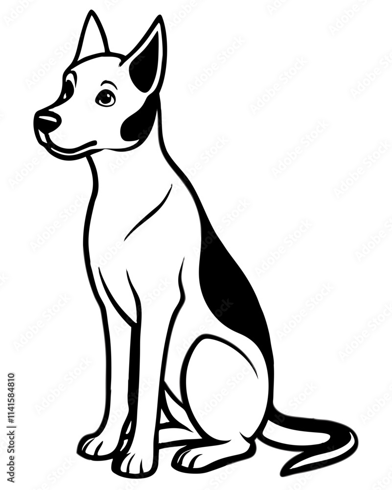Black and White Sitting Dog Illustration - Vector Line Art Black and White Sitting Dog Illustration - Vector Line Art