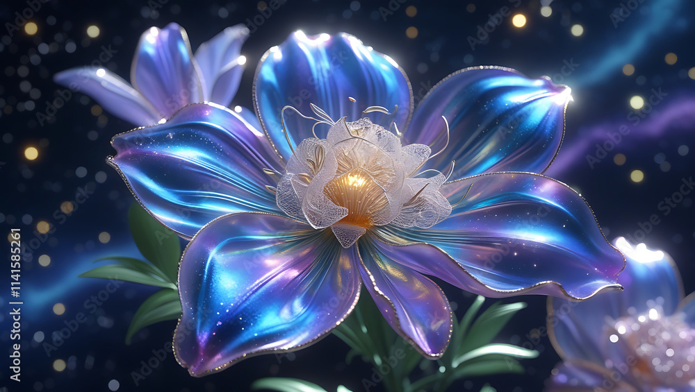Fototapeta premium jasmine flower in cosmic background, created by generative AI