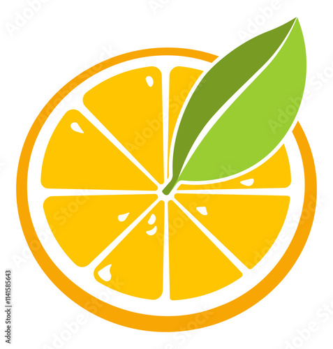 half a lemon or orange with a leaf without background