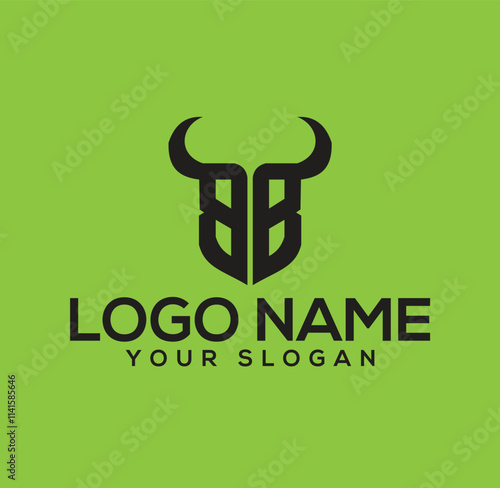bb buffalo logo design vector icon symbol .Letter BB Horned bull logo design .Letter BB Horned Taurus Abstract Monogram Creative Icon Modern Logo  Design Template Element Vector.