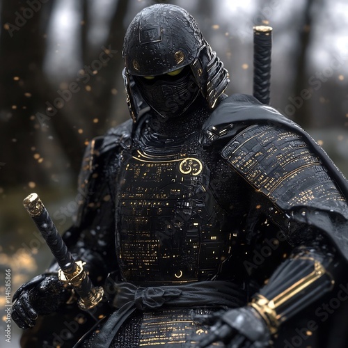 Armored Warrior in Fantasy Battlefield with Weapon