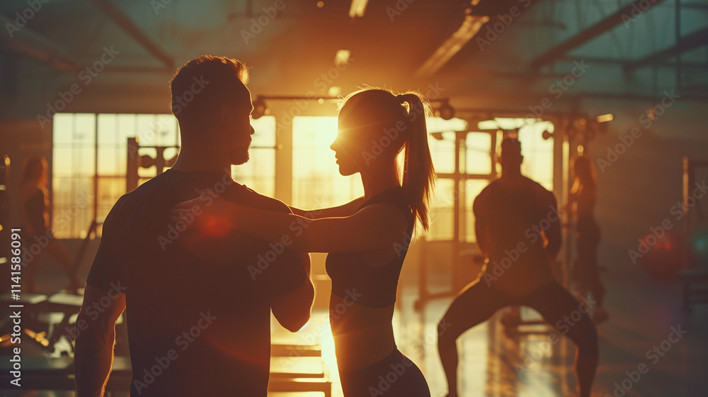 Fototapeta premium Couple working out together in a gym.