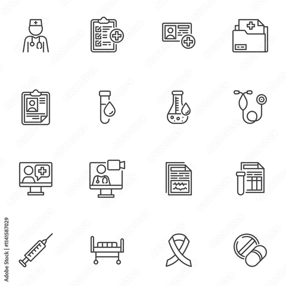 Fototapeta premium Healthcare and medical line icons set